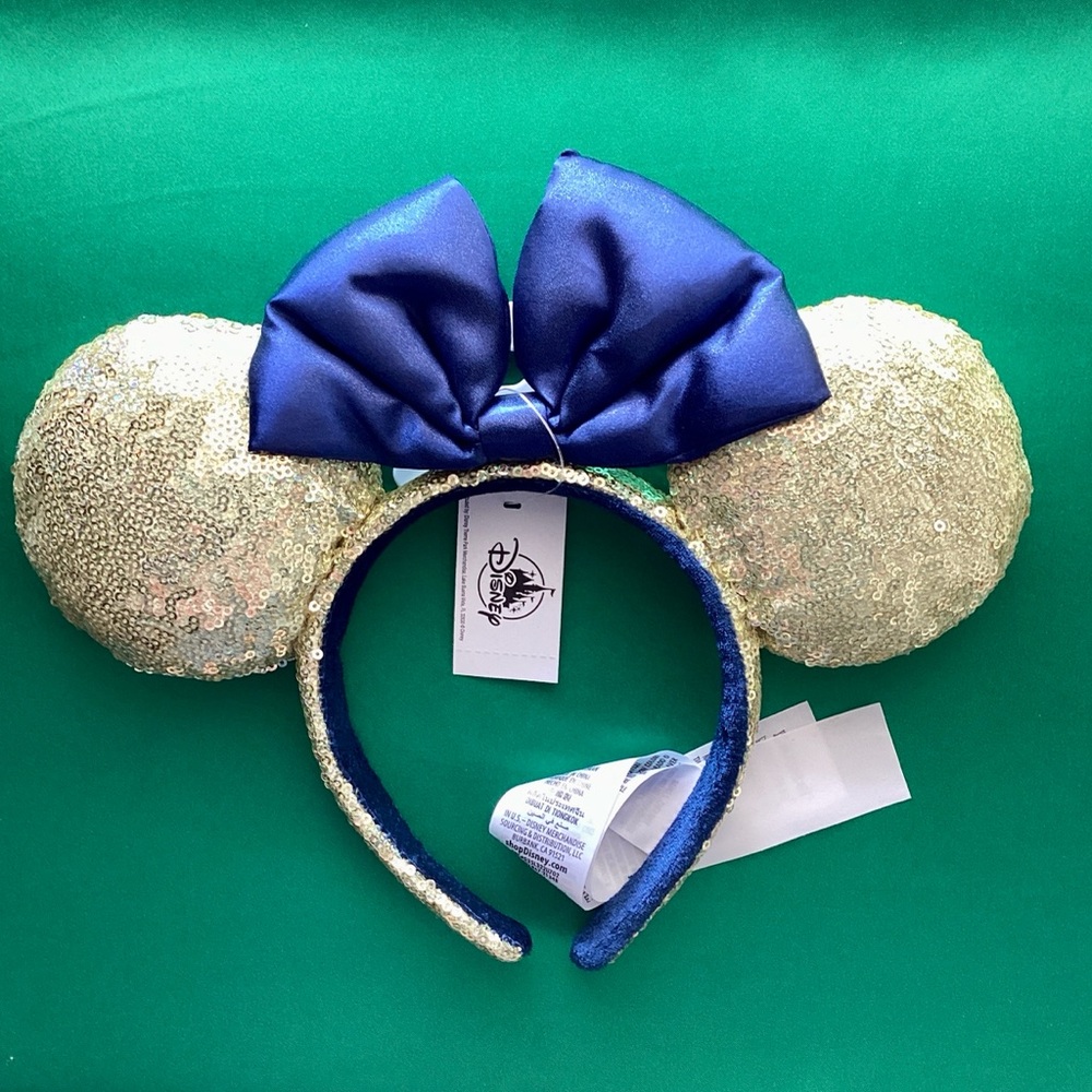Disney Gold All Over Sequins Silky Bow Ears Headband